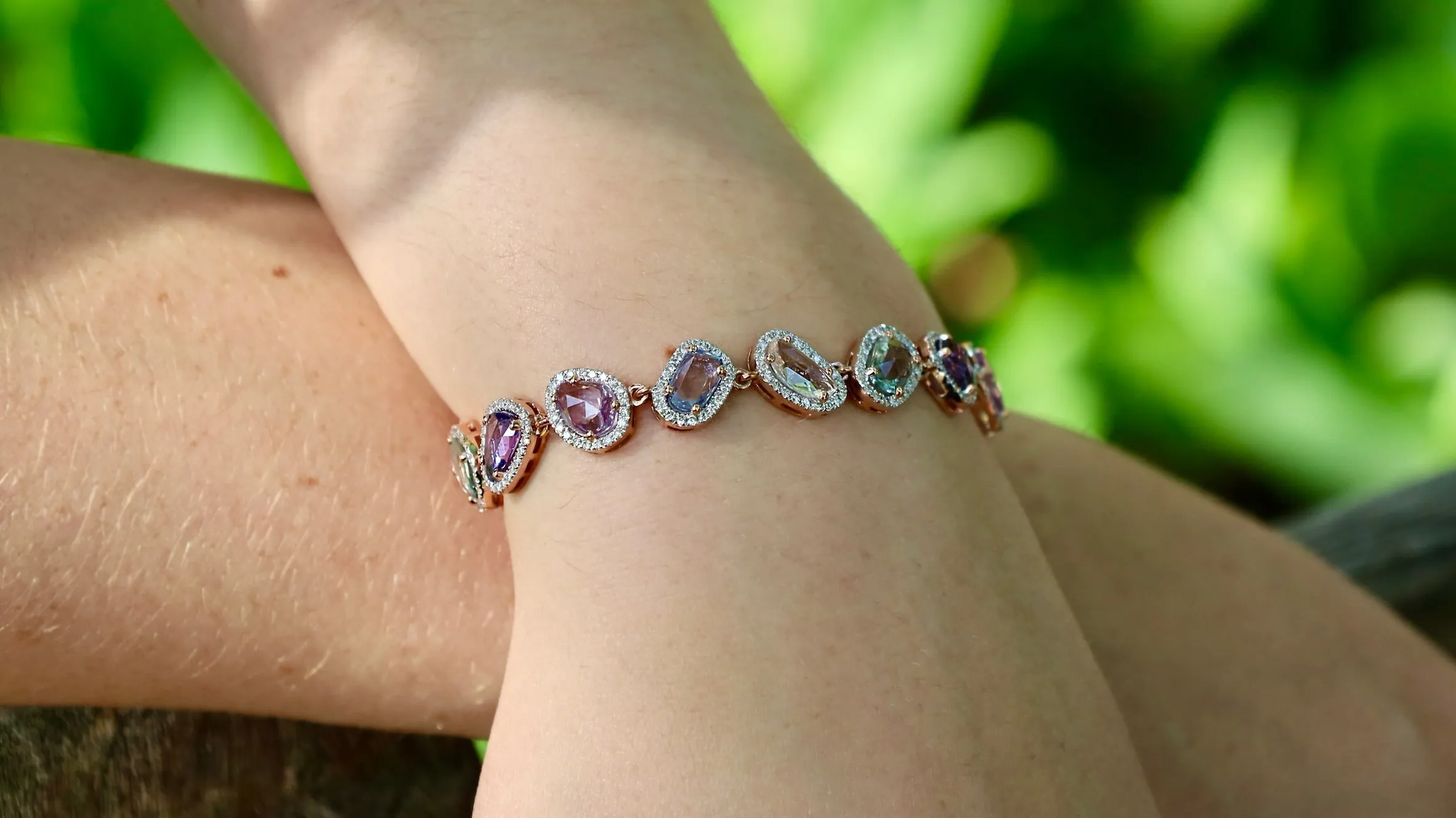 14K Rose Gold Custom Design Sapphire and Diamond Bracelet