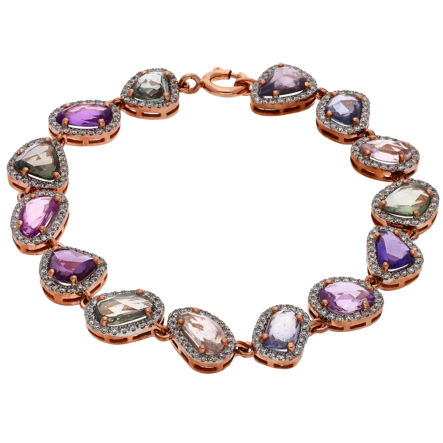 14K Rose Gold Custom Design Sapphire and Diamond Bracelet