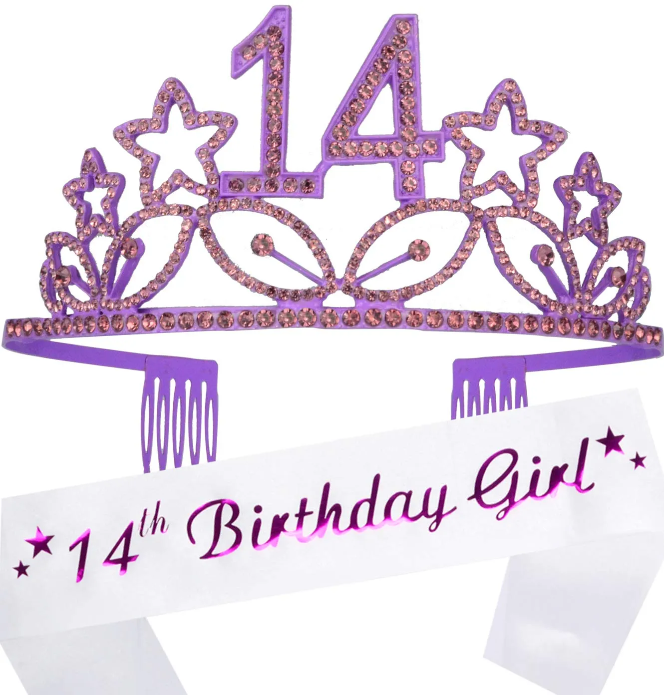 14th Birthday Gifts for Girl, 14th Birthday Tiara and Sash Purple, HAPPY 14th Birthday