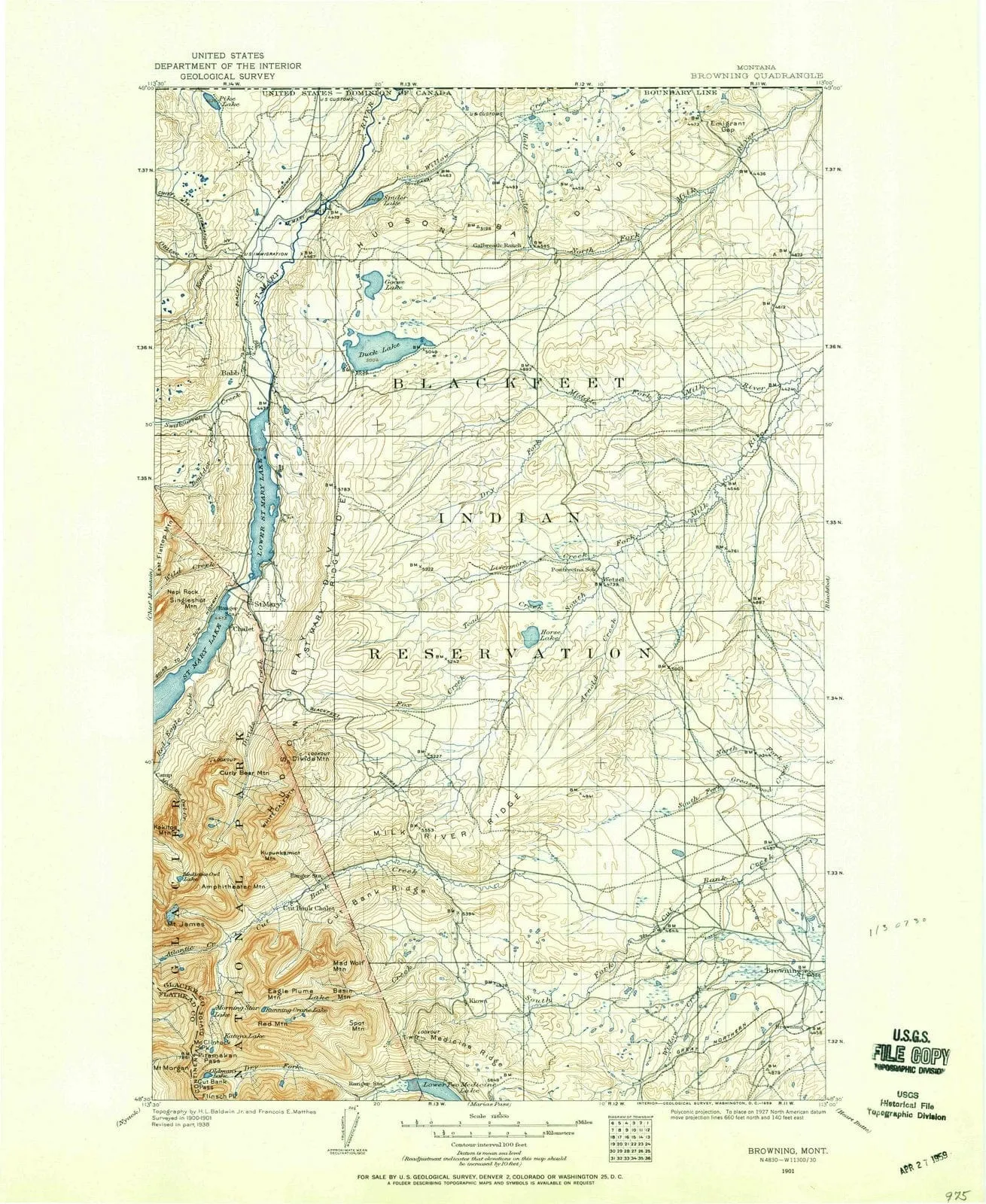 1901 Browning, MT - Montana - USGS Topographic Map