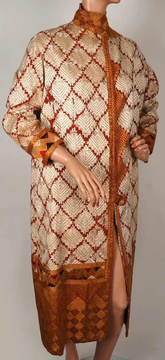 1920s Art Deco Flapper Coat in Cream and Amber Silk Embroidery