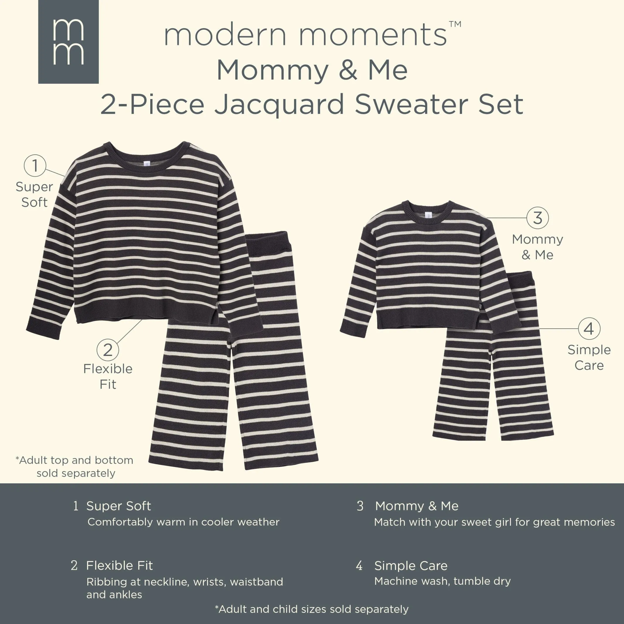 2-Piece Infant & Toddler Girls Ivory Stripe Jacquard Sweater Set