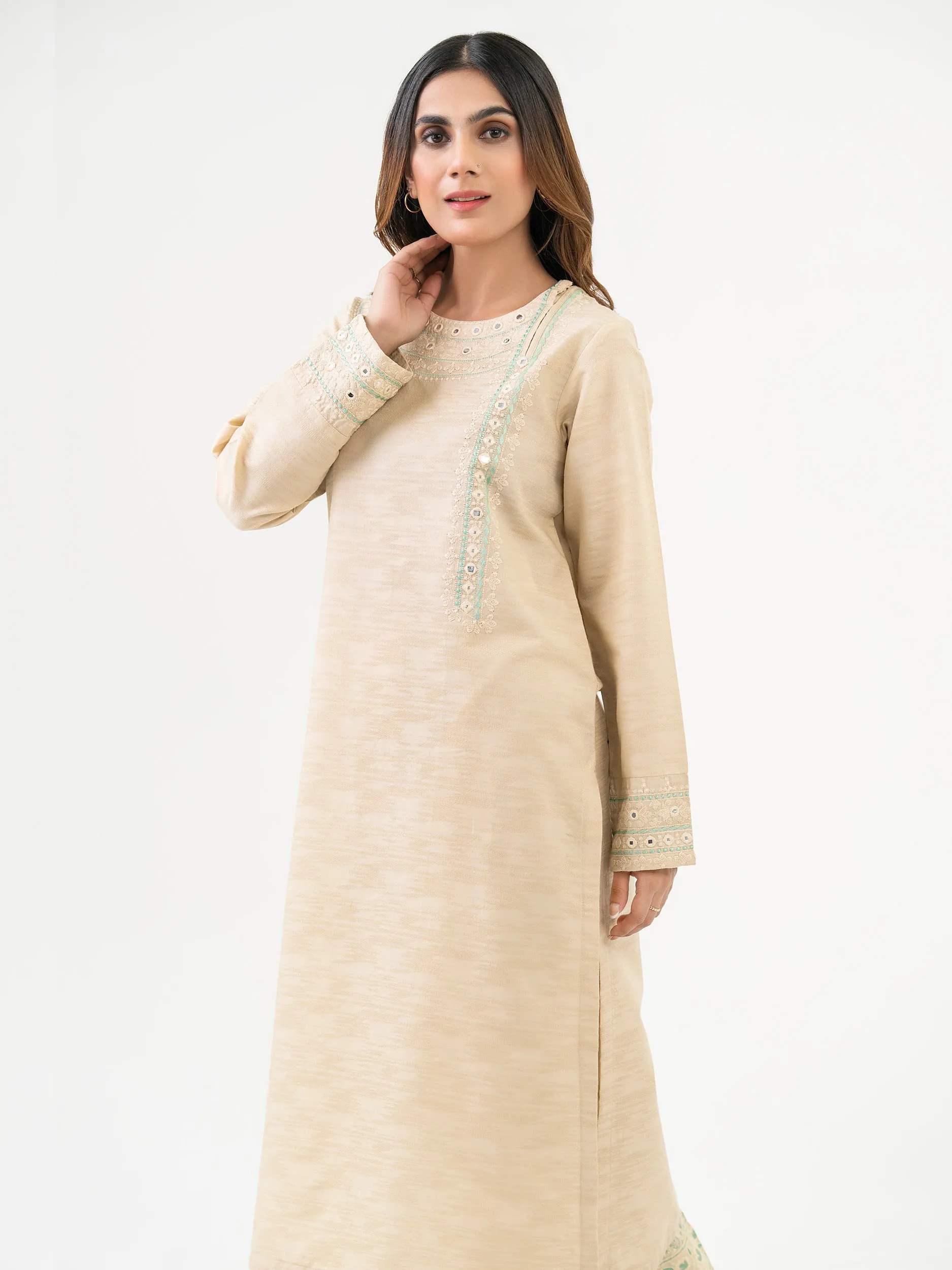 2 Piece Jacquard Suit-Embroidered (Pret)