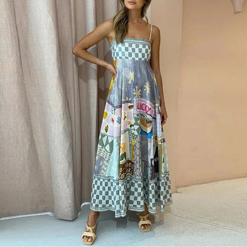 2024 Sexy Backless A-line Maxi Swing Boho Dress