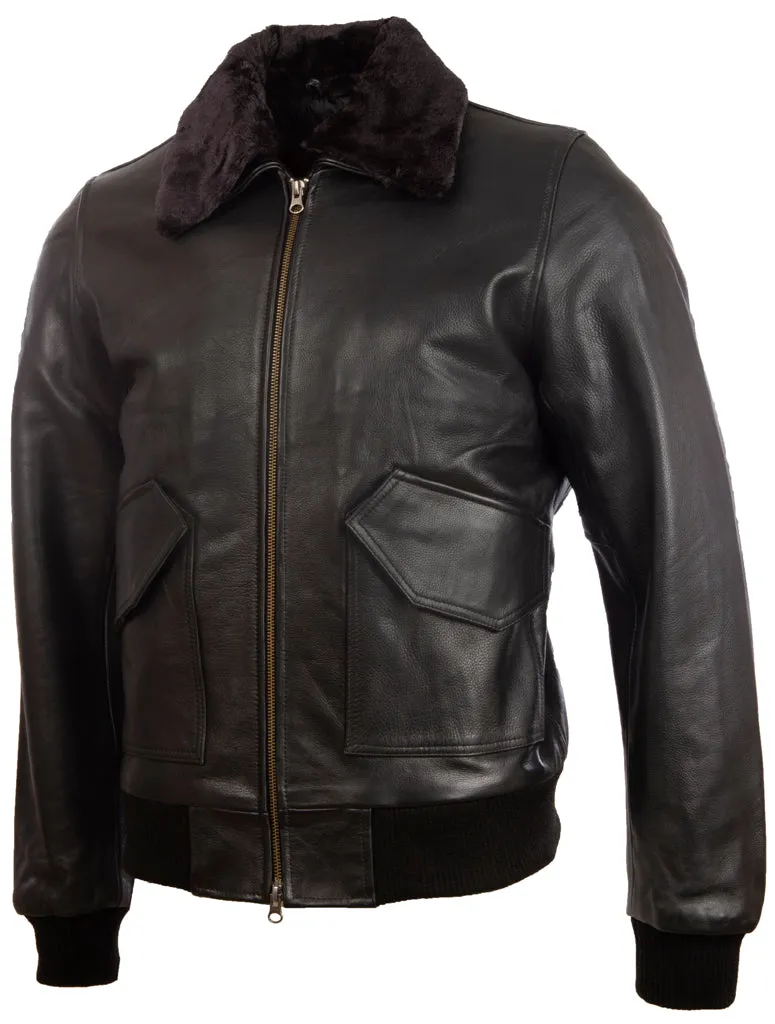 6KT4 Men's Aviator Bomber Jacket - Black