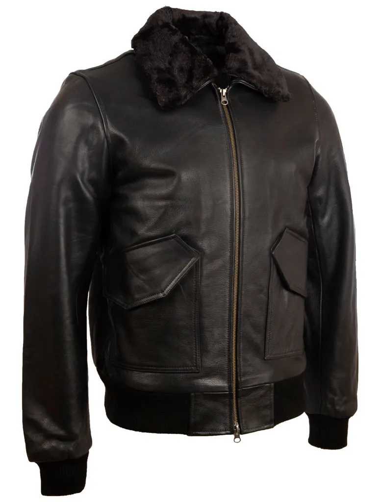 6KT4 Men's Aviator Bomber Jacket - Black