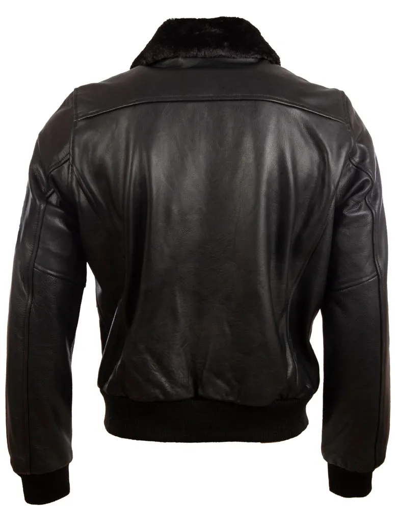 6KT4 Men's Aviator Bomber Jacket - Black