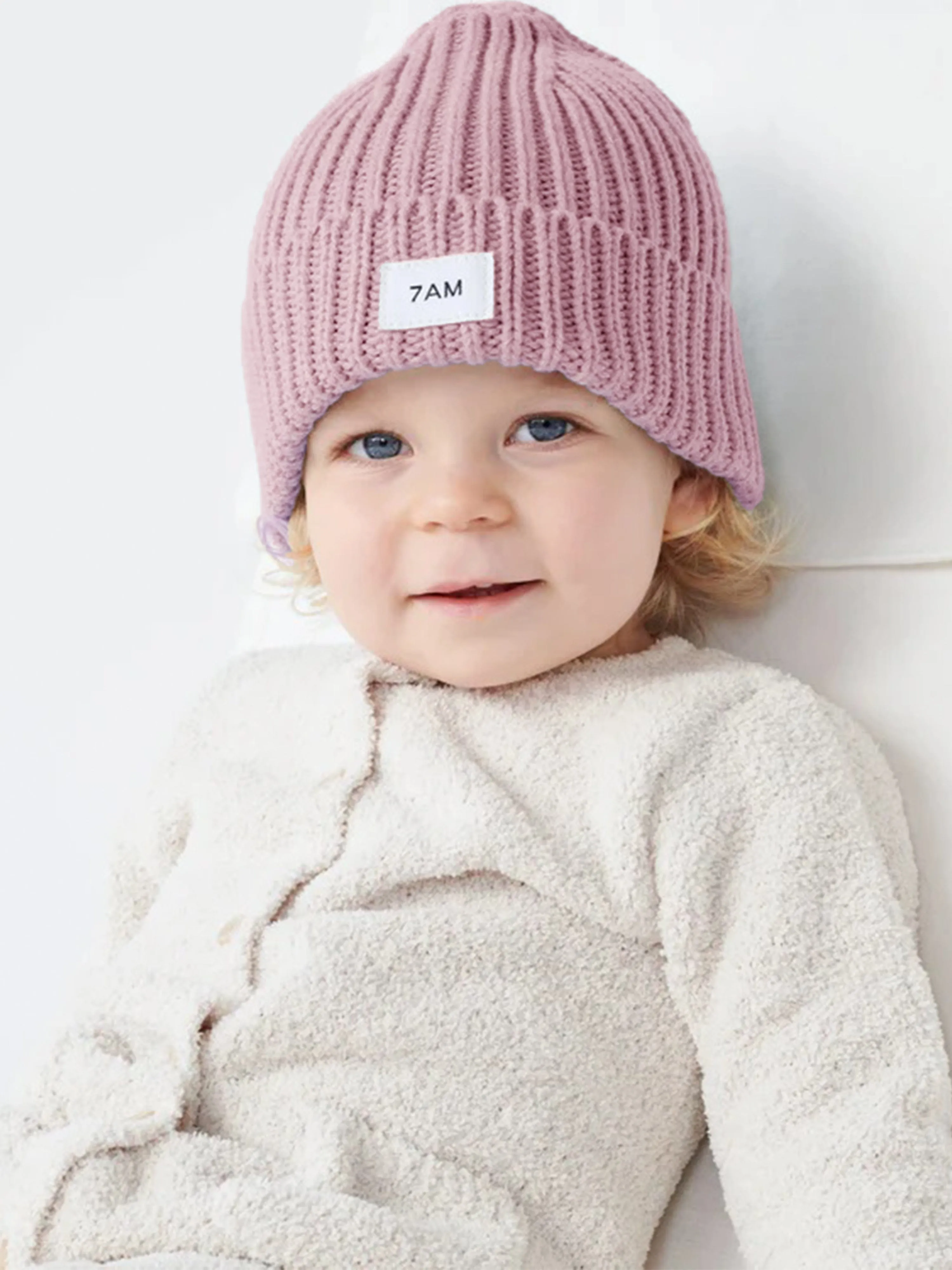 7AM Enfant Baby Girls Chunky Beanie Hat in Pink