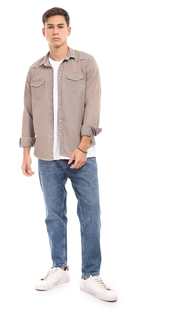 94552 Two Chest Pockets Press Buttons Khaki Shirt