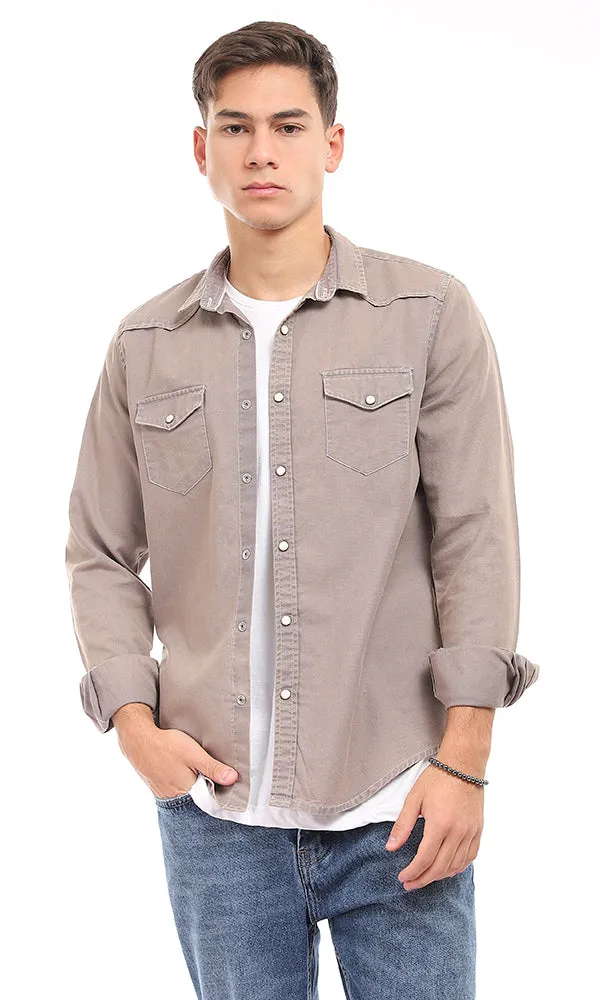 94552 Two Chest Pockets Press Buttons Khaki Shirt