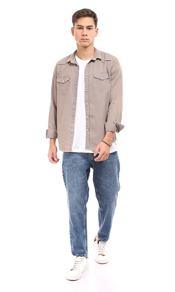 94552 Two Chest Pockets Press Buttons Khaki Shirt