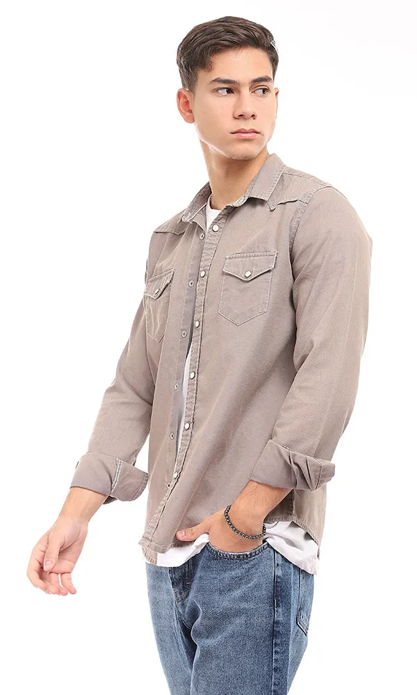 94552 Two Chest Pockets Press Buttons Khaki Shirt