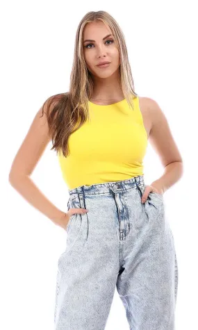 94749 Sleeveless Cotton Slip On Solid Tank Top - Yellow