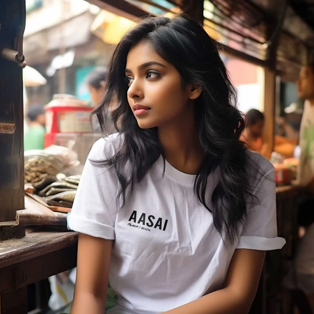 Aasai | Tamil Oversized T-Shirt (White) (Right Pocket)