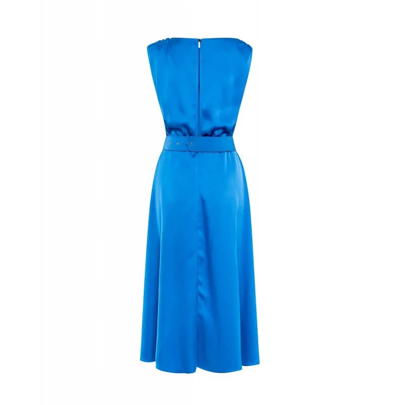 Access Midi Blue Satin Dress With Belt