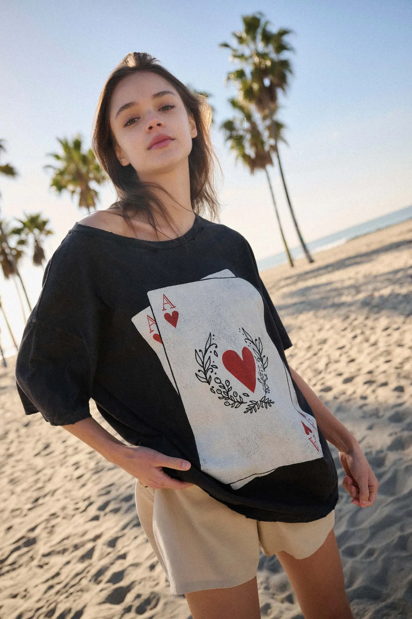 Ace of Hearts Vintage-Wash Distressed Graphic Tee