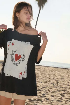 Ace of Hearts Vintage-Wash Distressed Graphic Tee