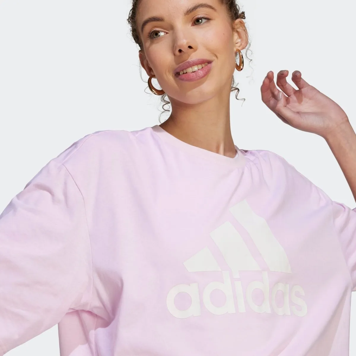 ADIDAS WOMEN'S ESSENTIALS BIG LOGO PINK BOYFRIEND TEE