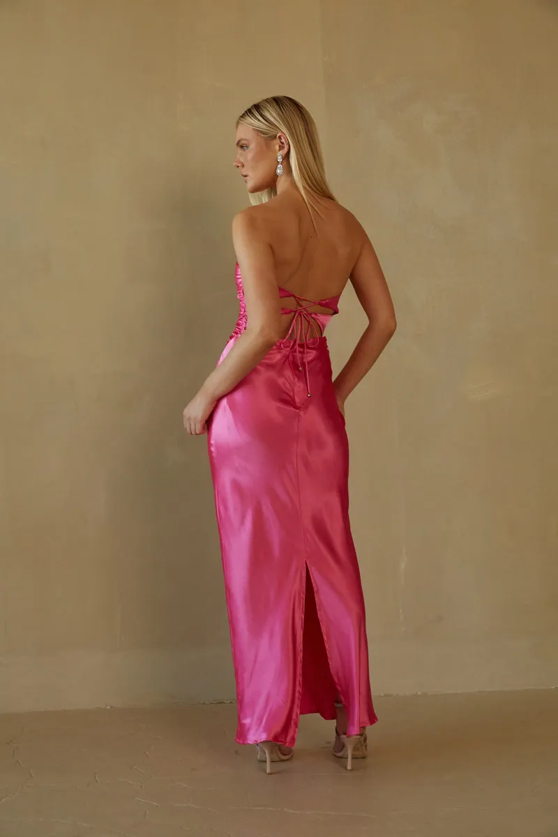 Alana Strapless Double Twist Tie Back Maxi Dress