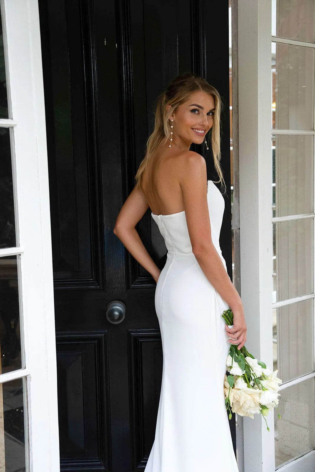 ALEXIA Strapless Satin Gown - Ivory