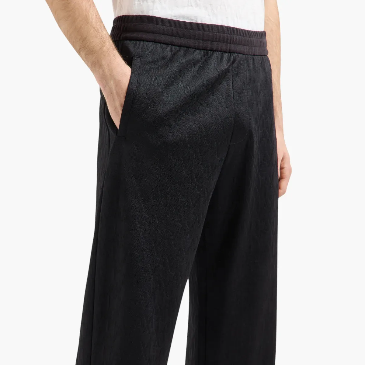 All Over Logo Regular Fit Cotton Jacquard Trousers With Elasticated Waistband