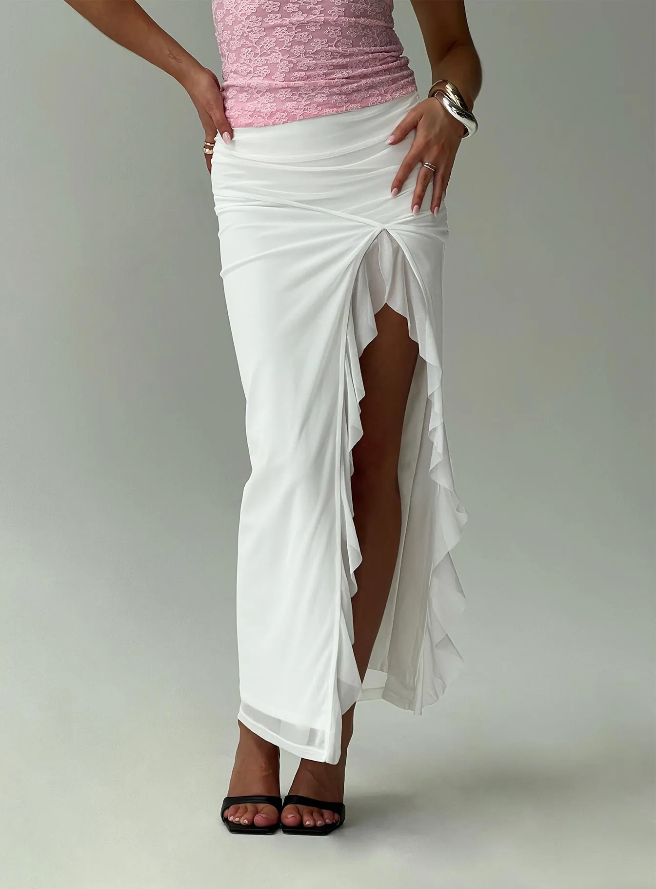 Amarie Ruffle Maxi Skirt White