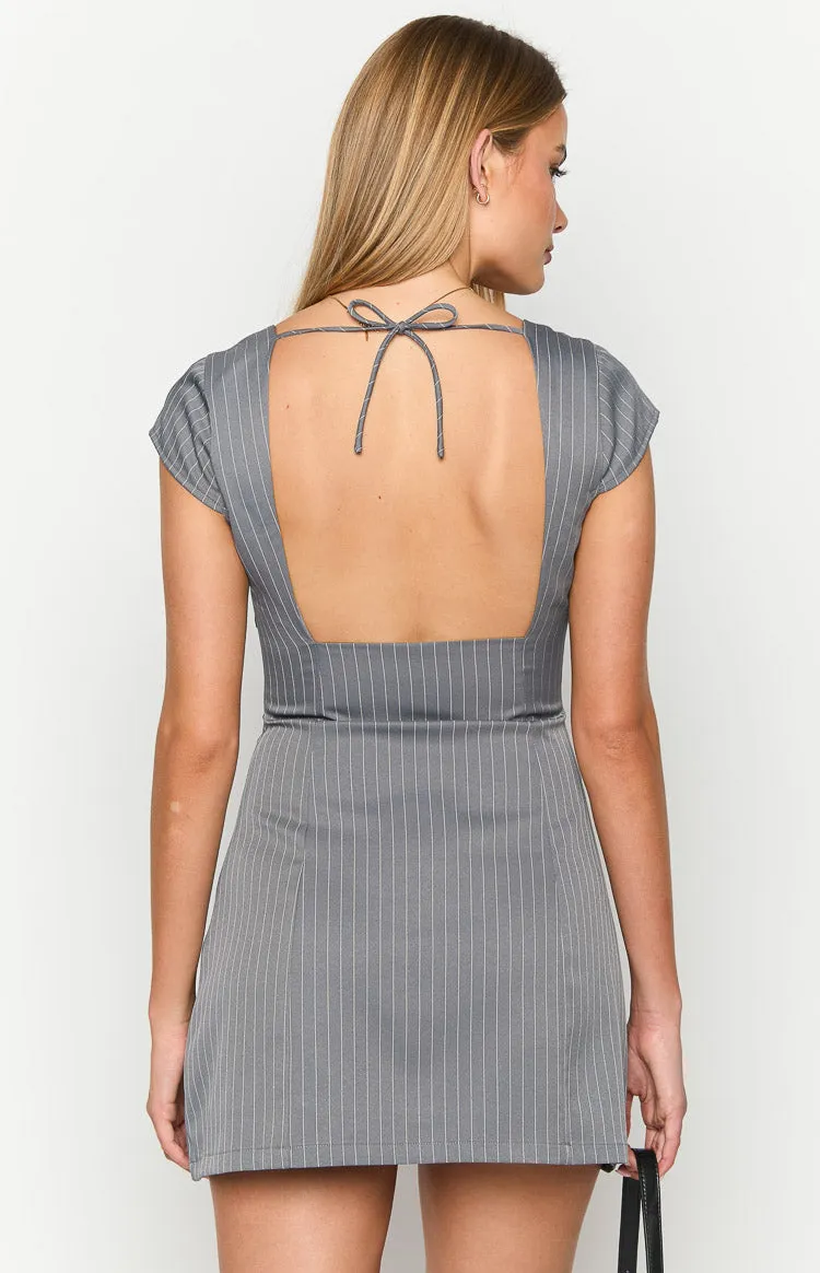 Amelia Grey Striped Mini Dress