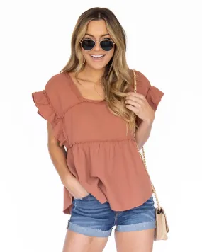 Angelina Ruffle Top - Rust