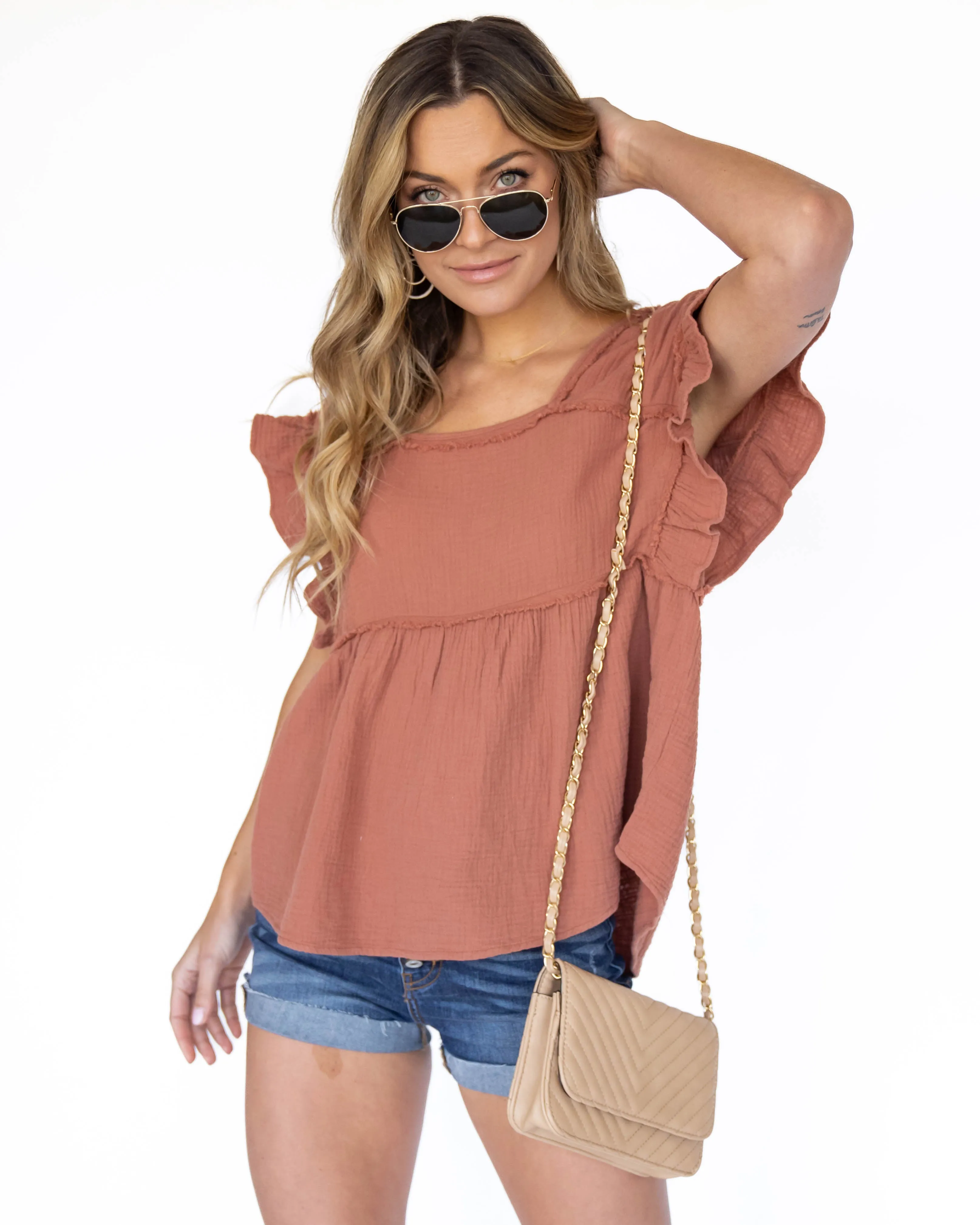 Angelina Ruffle Top - Rust