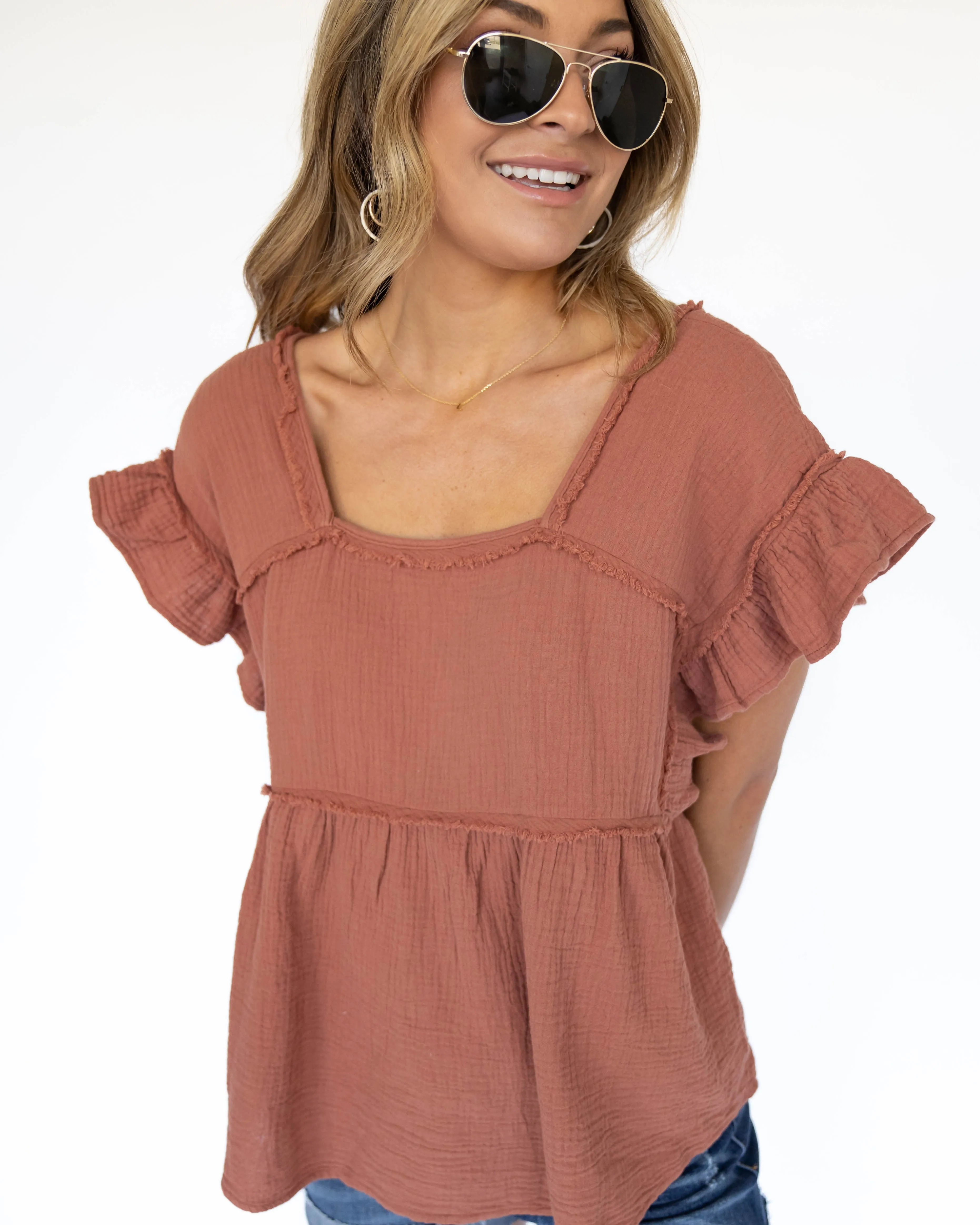 Angelina Ruffle Top - Rust