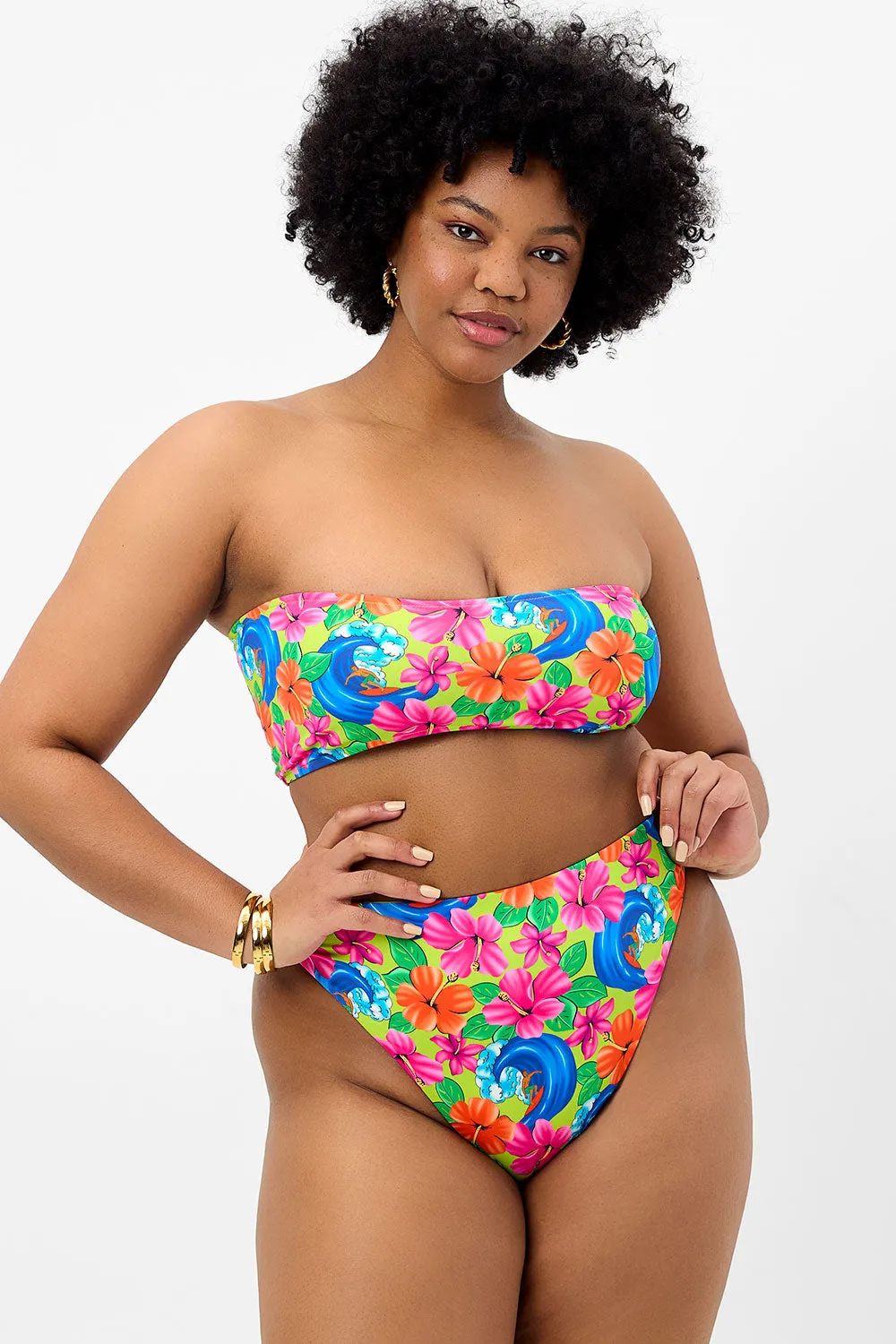 Anne Floral Full Coverage Bikini Bottom - Neon Surfer