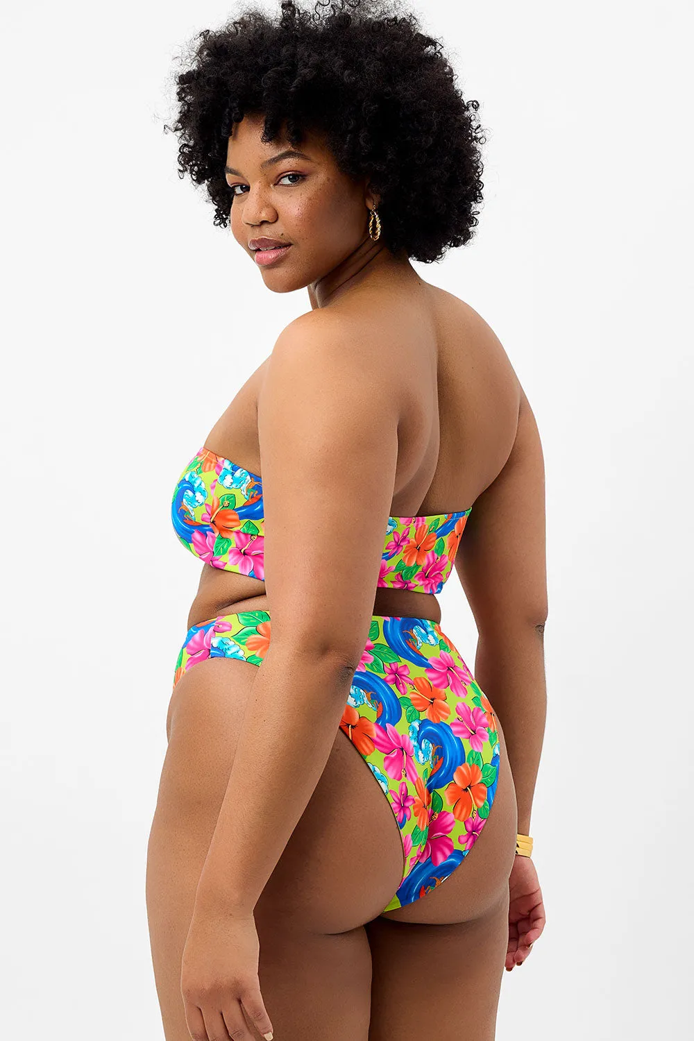 Anne Floral Full Coverage Bikini Bottom - Neon Surfer