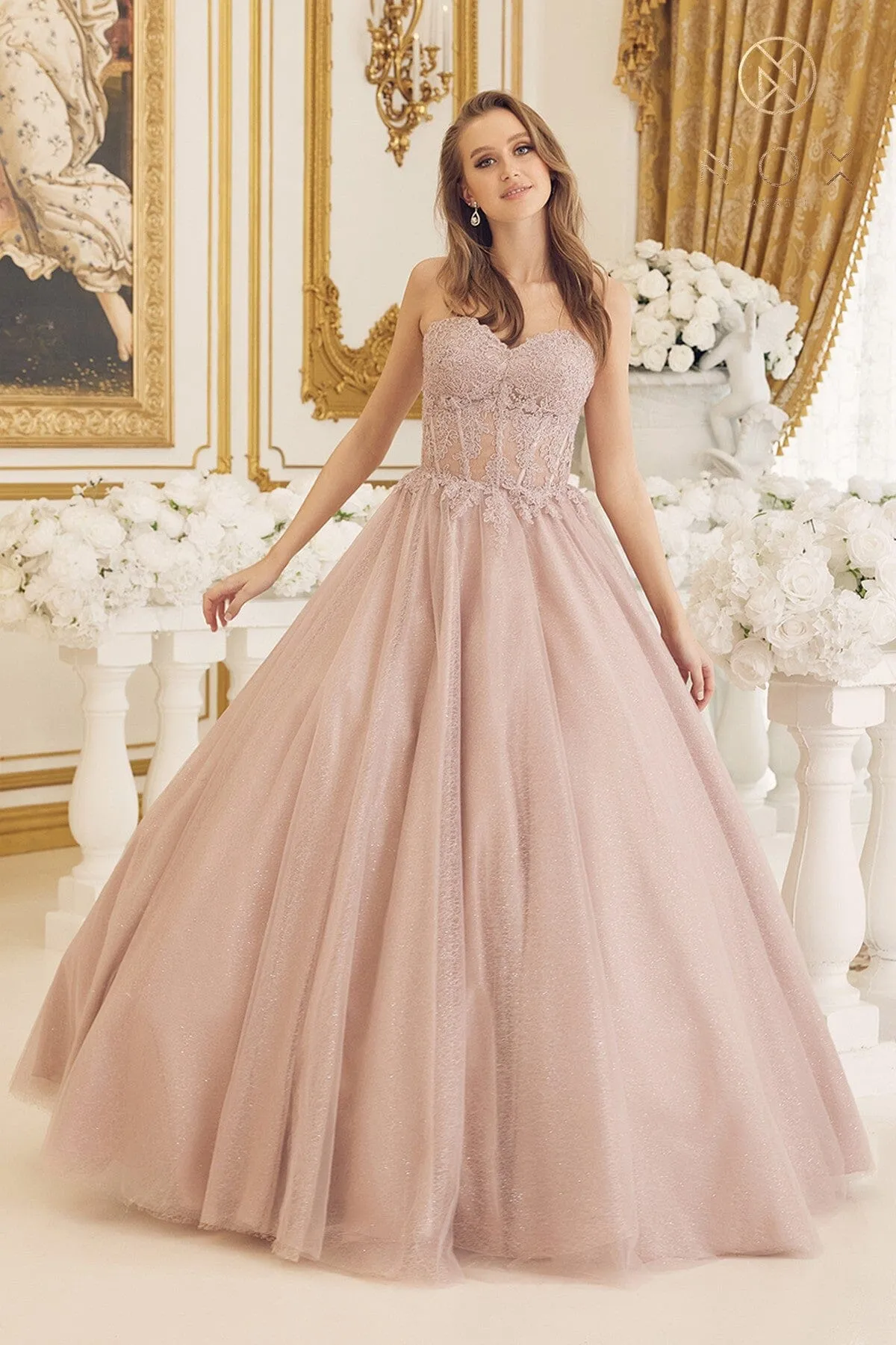 Applique Strapless Ball Gown by Nox Anabel CU1102