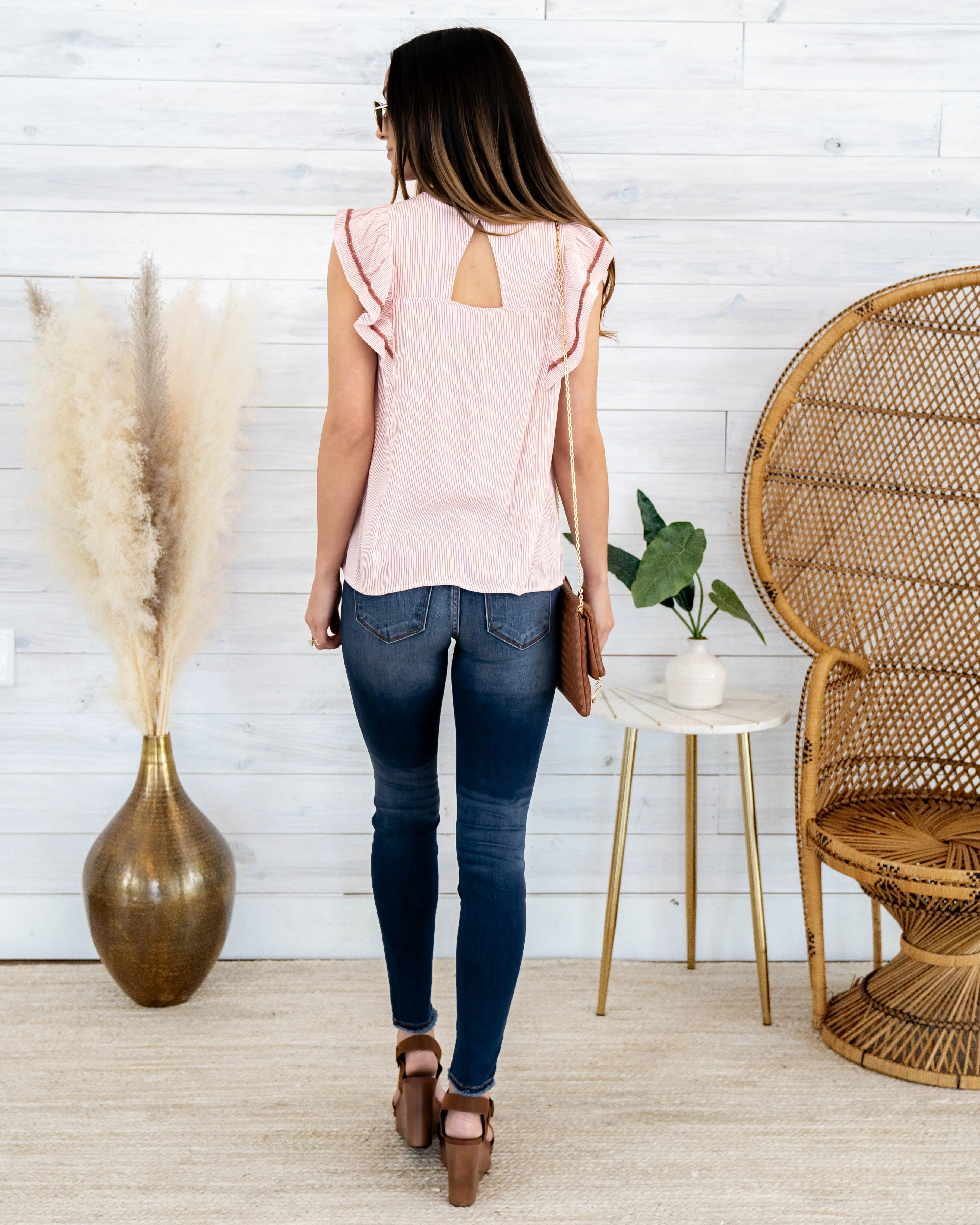 April Striped Embroidered Blouse - Faded Red