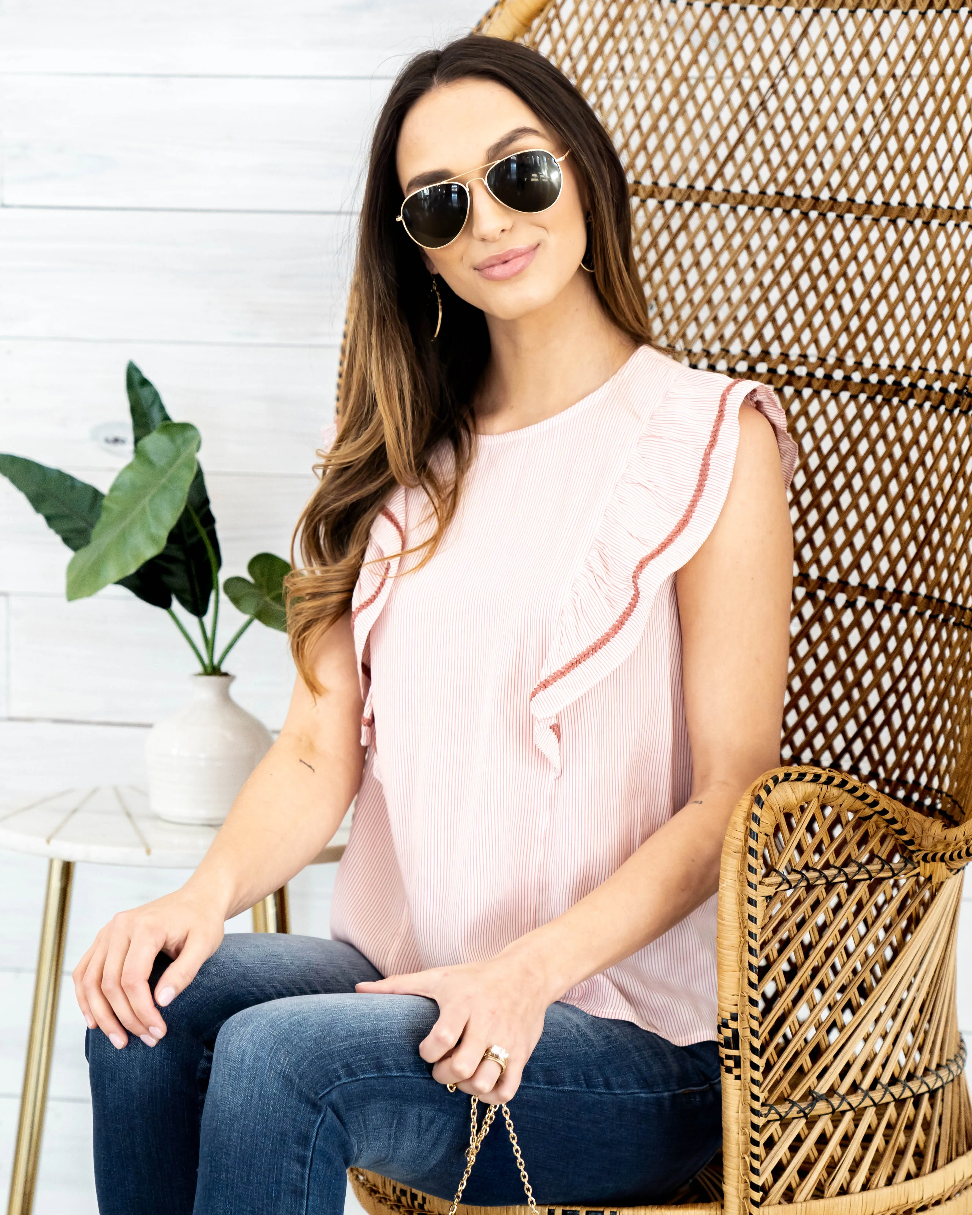 April Striped Embroidered Blouse - Faded Red