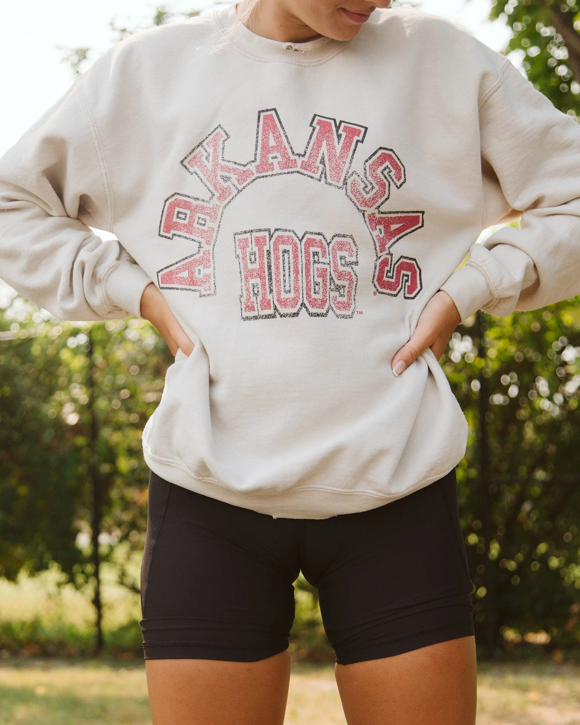 Arkansas Razorbacks Mega Arch Sand Thrifted Sweatshirt