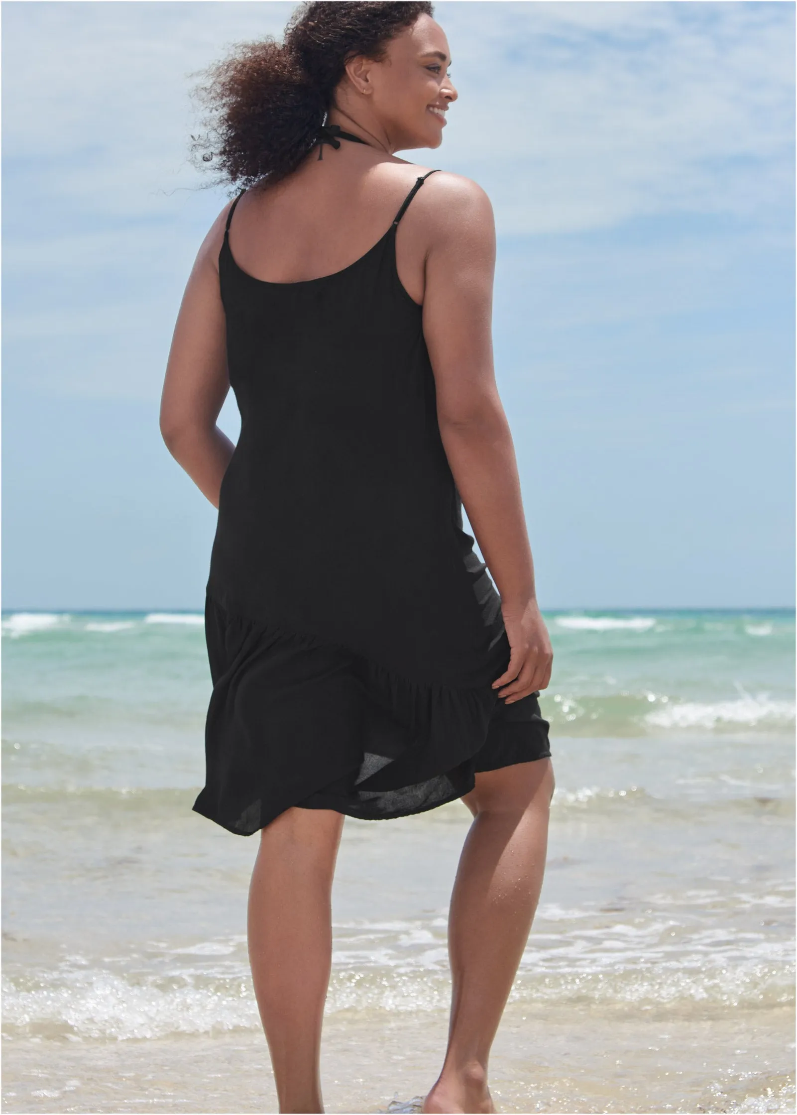 Asymmetrical Cover-Up Dress - Black