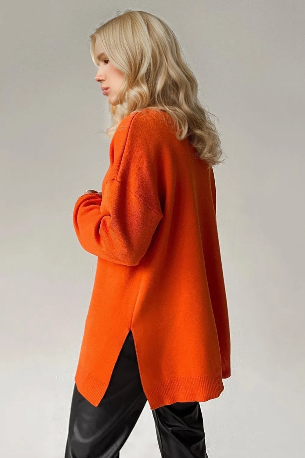 Basic Bae Side Slit Turtleneck Dropped Shoulder Sweater