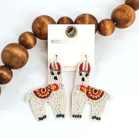 Beaded Llama Earrings in Ivory