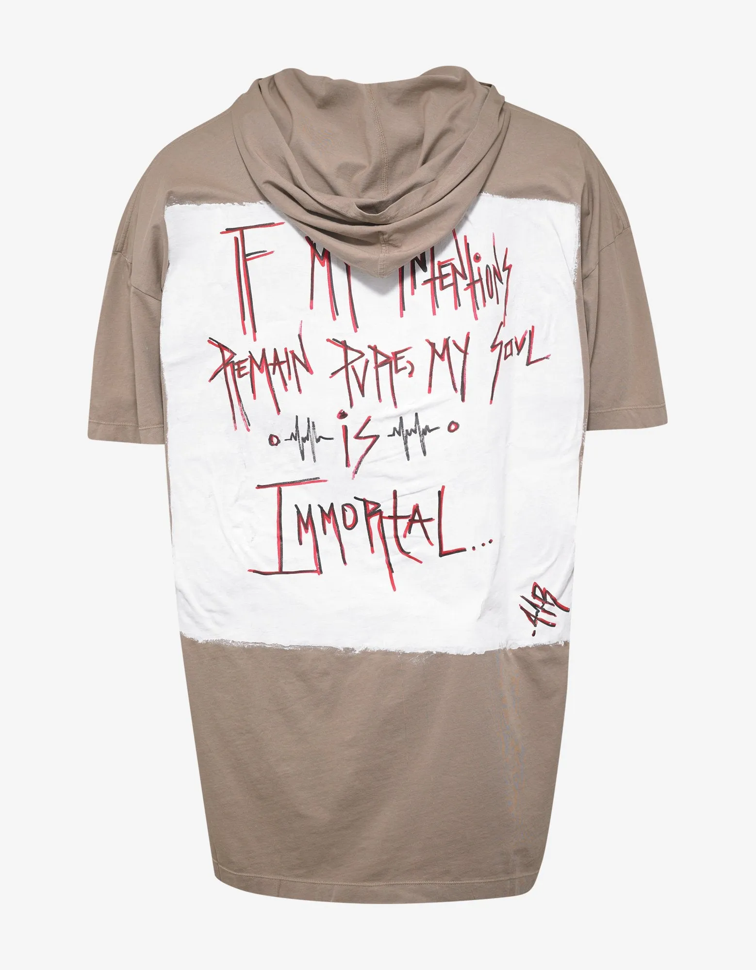 Beige Oversize Hooded Tag T-Shirt