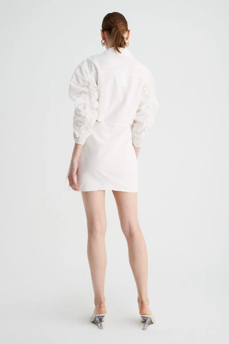 Bentley Gathered Box Sleeve Mini Shirt Dress - White