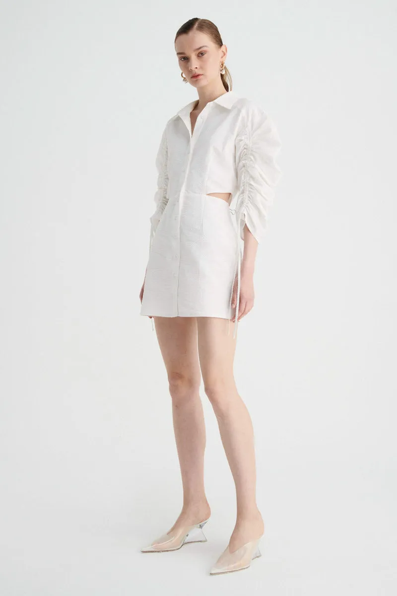 Bentley Gathered Box Sleeve Mini Shirt Dress - White