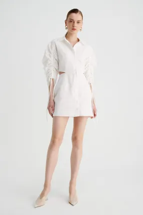 Bentley Gathered Box Sleeve Mini Shirt Dress - White