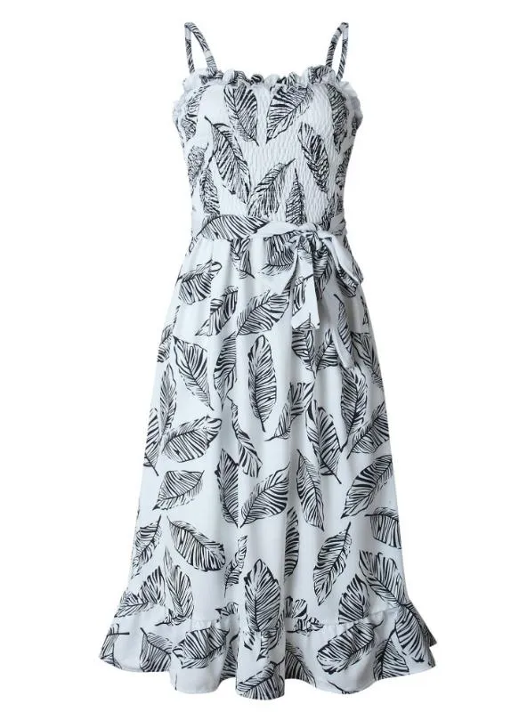 BerryBetty - Casual Backless Boho Leaves Print Beach Sleeveless Dress