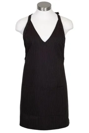 Black V-Neck Pinstripe Bib Adjustable Apron (2 Patch Pockets)