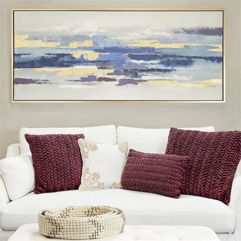 BLUE CANVAS ABSTRACT FRAMED WALL ART WITH GOLD FRAME