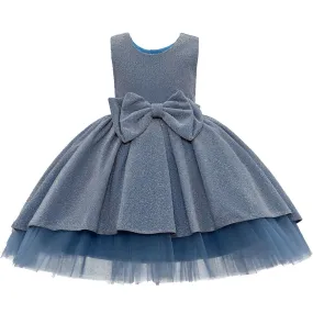 Blue Sarita Glitter Double Bow Dress