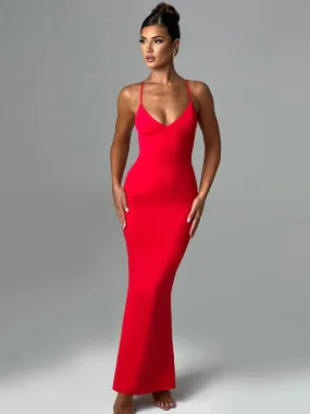 Bodycon Elegant Long Spaghetti Strap Backless Sexy Spring Summer Maxi Dress