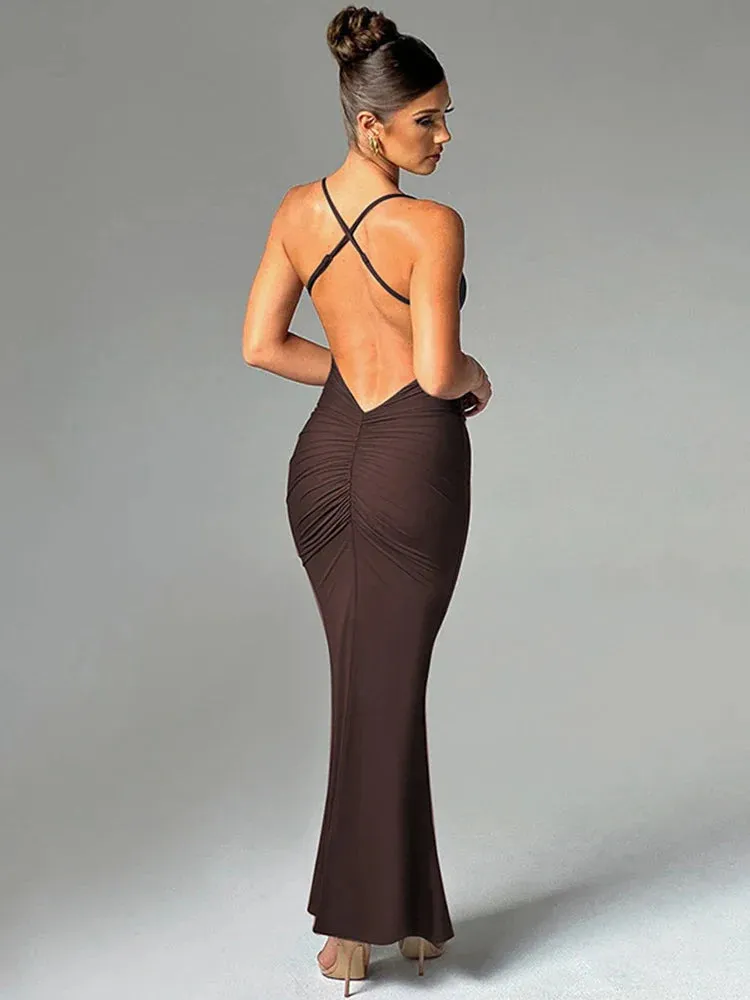 Bodycon Elegant Long Spaghetti Strap Backless Sexy Spring Summer Maxi Dress