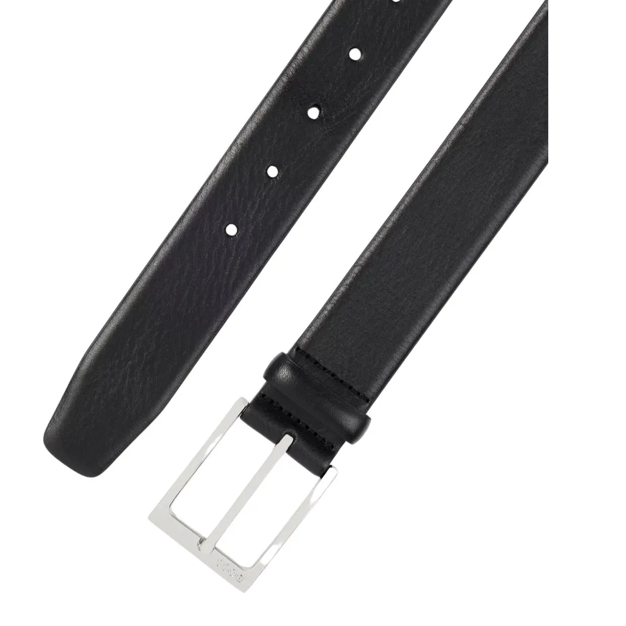 BOSS Evan Sliver-Tone Pin Buckle Black Leather Belt